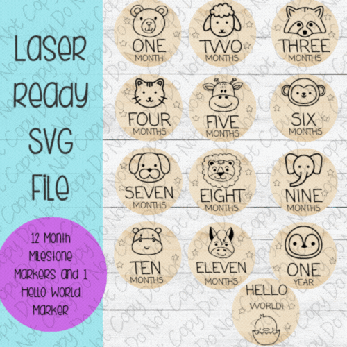 DIGITAL FILE - Laser File - Monthly Milestone Markers - Baby Monthly Markers -Animal Milestone Markers - SVG - Glowforge - Month Markers