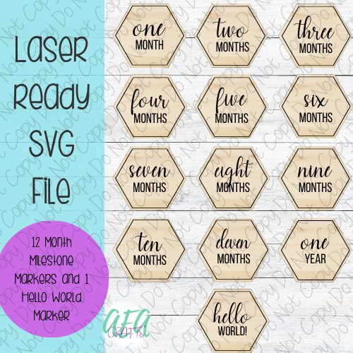 DIGITAL FILE - Laser File - Monthly Milestone Markers - Baby Monthly Markers -Baby Milestone Hexagon Milestone Markers - SVG - Glowforge - Month Markers