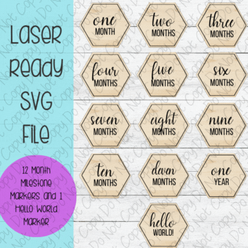 DIGITAL FILE - Laser File - Monthly Milestone Markers - Baby Monthly Markers -Baby Milestone Hexagon Milestone Markers - SVG - Glowforge - Month Markers