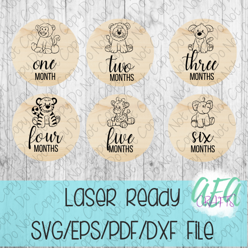 DIGITAL FILE - Laser File - Monthly Milestone Markers - Baby Monthly Markers -Baby Animal Milestone Markers - SVG - Glowforge - Month Markers