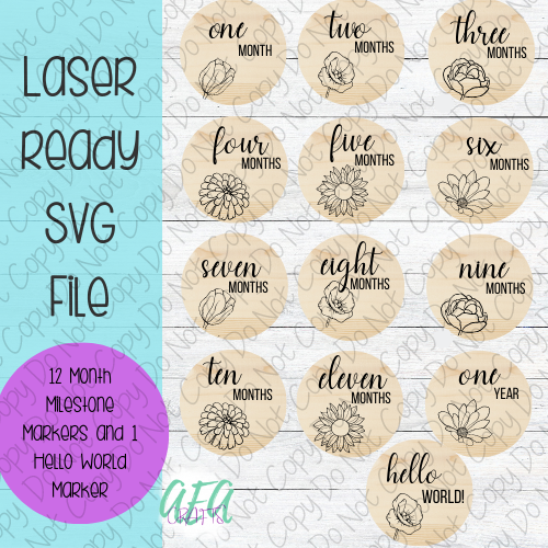 DIGITAL FILE - Laser File - Monthly Milestone Markers - Baby Monthly Markers -Circle Flower Milestone Markers - SVG - Glowforge - Month Markers