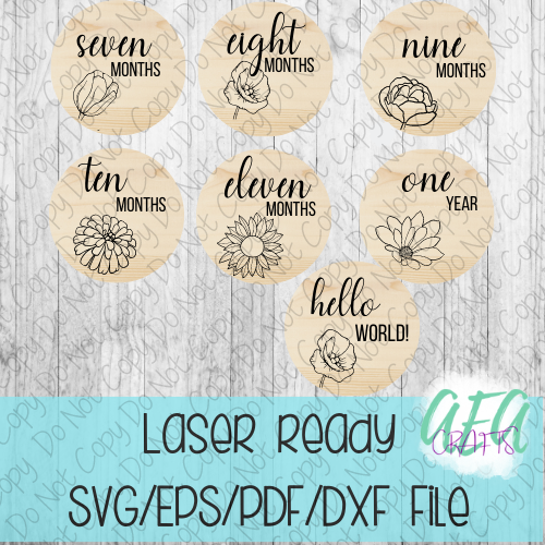 DIGITAL FILE - Laser File - Monthly Milestone Markers - Baby Monthly Markers -Circle Flower Milestone Markers - SVG - Glowforge - Month Markers