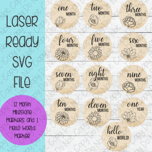 DIGITAL FILE - Laser File - Monthly Milestone Markers - Baby Monthly Markers -Circle Flower Milestone Markers - SVG - Glowforge - Month Markers