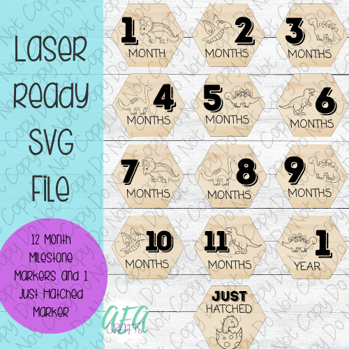 DIGITAL FILE - Laser File - Monthly Milestone Markers - Baby Monthly Markers -Dinosaur Milestone Markers - SVG - Glowforge - Month Markers