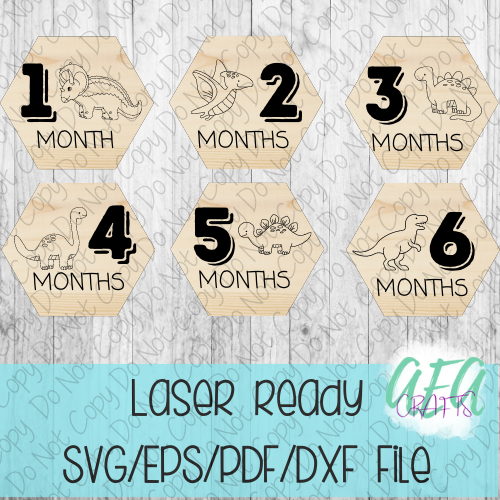 DIGITAL FILE - Laser File - Monthly Milestone Markers - Baby Monthly Markers -Dinosaur Milestone Markers - SVG - Glowforge - Month Markers