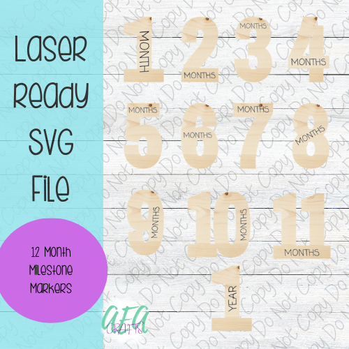 DIGITAL FILE - Laser File - Monthly Milestone Markers - Baby Monthly Markers -Numbers Milestone Markers - SVG - Glowforge - Month Markers
