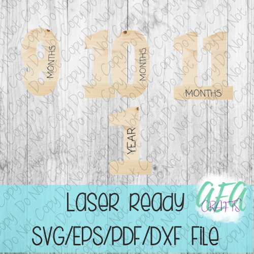 DIGITAL FILE - Laser File - Monthly Milestone Markers - Baby Monthly Markers -Numbers Milestone Markers - SVG - Glowforge - Month Markers