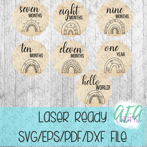 DIGITAL FILE - Laser File - Monthly Milestone Markers - Baby Markers -Rainbow Circle Milestone Markers - SVG - Glowforge - Month Markers