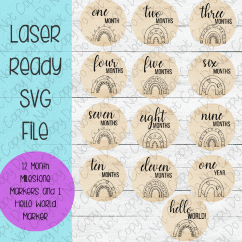 DIGITAL FILE - Laser File - Monthly Milestone Markers - Baby Markers -Rainbow Circle Milestone Markers - SVG - Glowforge - Month Markers