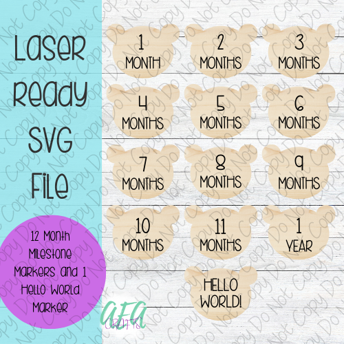 DIGITAL FILE - Laser File - Monthly Milestone Markers - Baby Monthly Markers -Bear Outline Milestone Markers - SVG - Glowforge - Month Markers