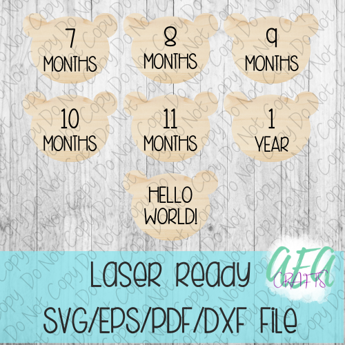 DIGITAL FILE - Laser File - Monthly Milestone Markers - Baby Monthly Markers -Bear Outline Milestone Markers - SVG - Glowforge - Month Markers