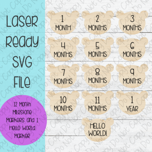 DIGITAL FILE - Laser File - Monthly Milestone Markers - Baby Monthly Markers -Bear Outline Milestone Markers - SVG - Glowforge - Month Markers