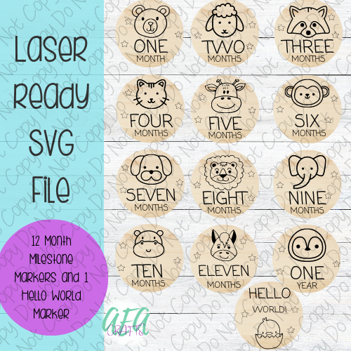 DIGITAL FILE - Laser File - Monthly Milestone Markers - Baby Monthly Markers -Animal Milestone Markers - SVG - Glowforge - Month Markers