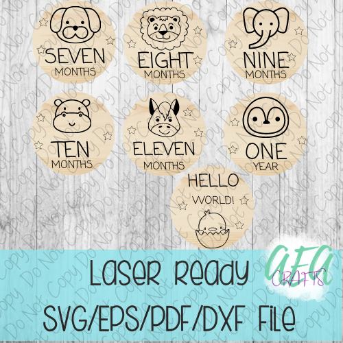 DIGITAL FILE - Laser File - Monthly Milestone Markers - Baby Monthly Markers -Animal Milestone Markers - SVG - Glowforge - Month Markers