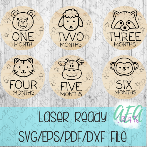 DIGITAL FILE - Laser File - Monthly Milestone Markers - Baby Monthly Markers -Animal Milestone Markers - SVG - Glowforge - Month Markers