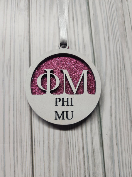 Phi Mu Christmas Ornament