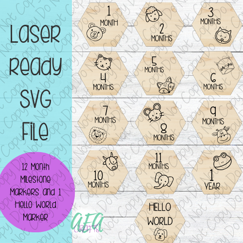 DIGITAL FILE - Laser File - Monthly Milestone Markers - Baby Monthly Markers -Animal Face Milestone Markers - SVG - Glowforge - Month Markers