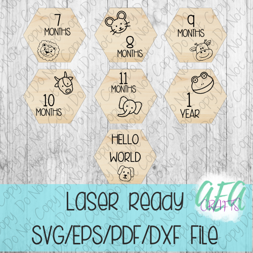 DIGITAL FILE - Laser File - Monthly Milestone Markers - Baby Monthly Markers -Animal Face Milestone Markers - SVG - Glowforge - Month Markers