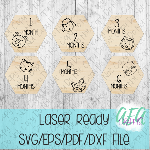 DIGITAL FILE - Laser File - Monthly Milestone Markers - Baby Monthly Markers -Animal Face Milestone Markers - SVG - Glowforge - Month Markers