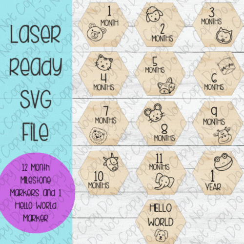 DIGITAL FILE - Laser File - Monthly Milestone Markers - Baby Monthly Markers -Animal Face Milestone Markers - SVG - Glowforge - Month Markers