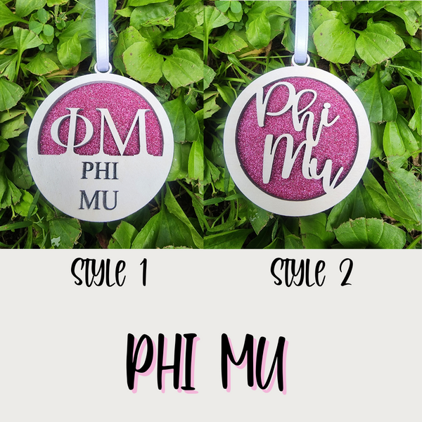 Phi Mu Christmas Ornament