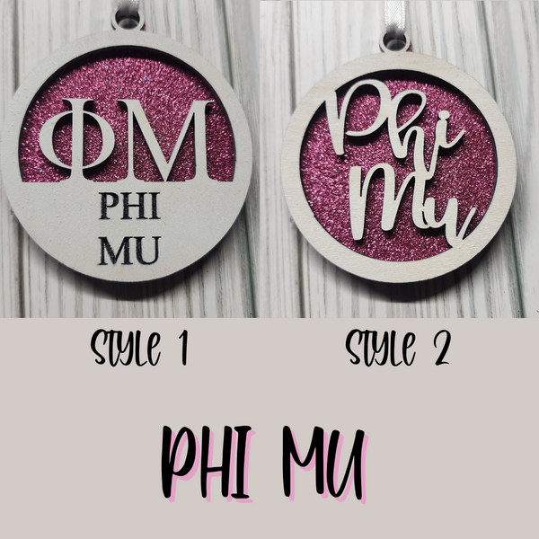 Phi Mu Christmas Ornament