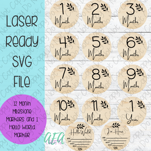 DIGITAL FILE - Laser File - Monthly Milestone Markers - Baby Monthly Markers -Leaves Milestone Markers - SVG - Glowforge - Month Markers