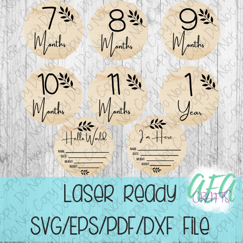 DIGITAL FILE - Laser File - Monthly Milestone Markers - Baby Monthly Markers -Leaves Milestone Markers - SVG - Glowforge - Month Markers