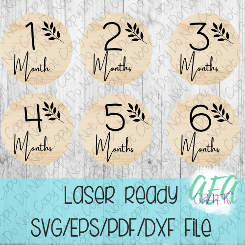 DIGITAL FILE - Laser File - Monthly Milestone Markers - Baby Monthly Markers -Leaves Milestone Markers - SVG - Glowforge - Month Markers