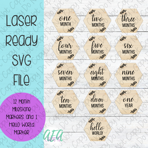 DIGITAL FILE - Laser File - Monthly Milestone Markers - Baby Monthly Markers -Hexagon Milestone Markers - SVG - Glowforge - Month Markers