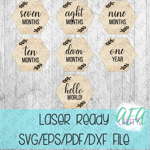 DIGITAL FILE - Laser File - Monthly Milestone Markers - Baby Monthly Markers -Hexagon Milestone Markers - SVG - Glowforge - Month Markers