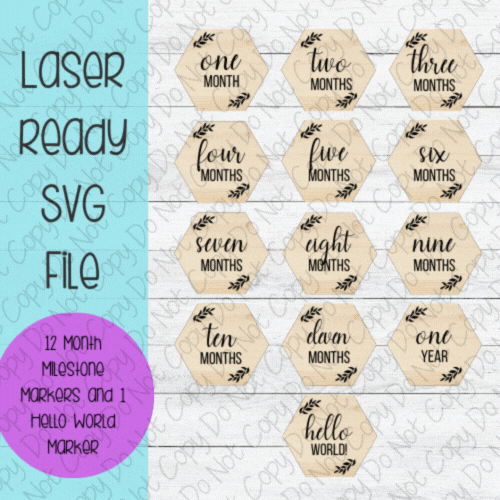DIGITAL FILE - Laser File - Monthly Milestone Markers - Baby Monthly Markers -Hexagon Milestone Markers - SVG - Glowforge - Month Markers