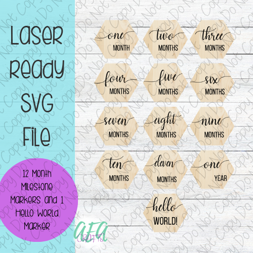DIGITAL FILE - Laser File - Monthly Milestone Markers - Baby Monthly Markers -Hexagon Milestone Markers - SVG - Glowforge - Month Markers