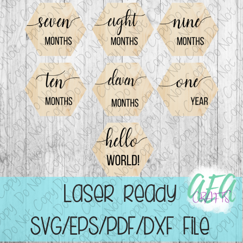 DIGITAL FILE - Laser File - Monthly Milestone Markers - Baby Monthly Markers -Hexagon Milestone Markers - SVG - Glowforge - Month Markers