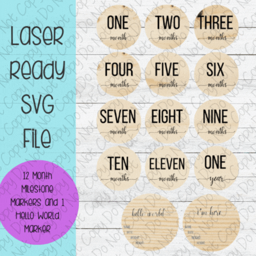 DIGITAL FILE - Laser File - Monthly Milestone Markers - Baby Monthly Markers -Simple Hello World Milestone Markers - SVG - Glowforge - Month Markers