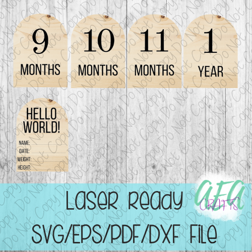DIGITAL FILE - Laser File - Monthly Milestone Markers - Baby Monthly Markers -Flag Milestone Markers - SVG - Glowforge - Month Markers