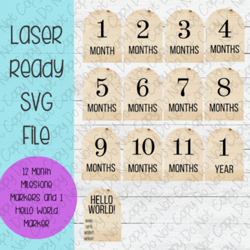 DIGITAL FILE - Laser File - Monthly Milestone Markers - Baby Monthly Markers -Flag Milestone Markers - SVG - Glowforge - Month Markers