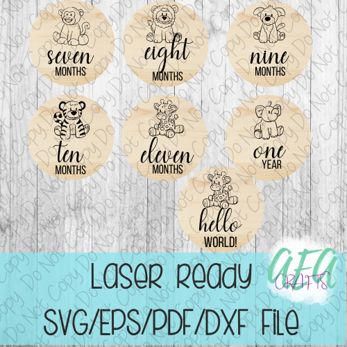 DIGITAL FILE - Laser File - Monthly Milestone Markers - Baby Monthly Markers -Baby Animal Milestone Markers - SVG - Glowforge - Month Markers