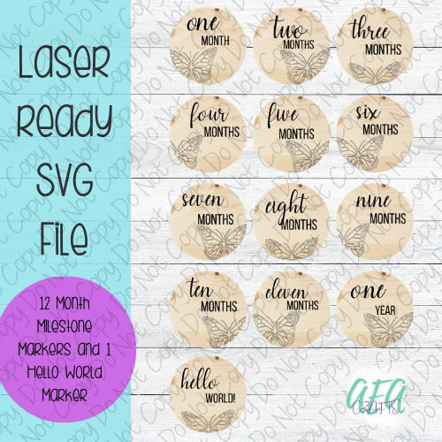 DIGITAL FILE - Laser File - Monthly Milestone Markers - Baby Monthly Markers -Butterfly Milestone Markers - SVG - Glowforge - Month Markers