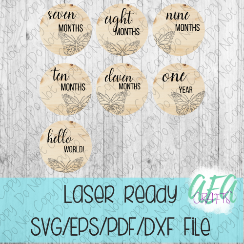 DIGITAL FILE - Laser File - Monthly Milestone Markers - Baby Monthly Markers -Butterfly Milestone Markers - SVG - Glowforge - Month Markers