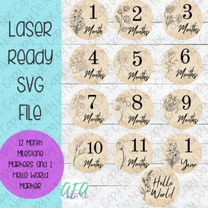 DIGITAL FILE - Laser File - Monthly Milestone Markers - Baby Monthly Markers -Wildflower Milestone Markers - SVG - Glowforge - Month Markers