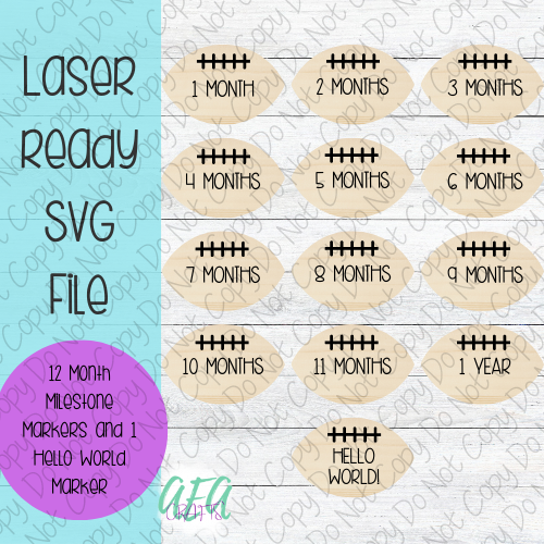 DIGITAL FILE - Laser File - Monthly Milestone Markers - Baby Monthly Markers -Football Outline Milestone Markers - SVG - Glowforge - Month Markers