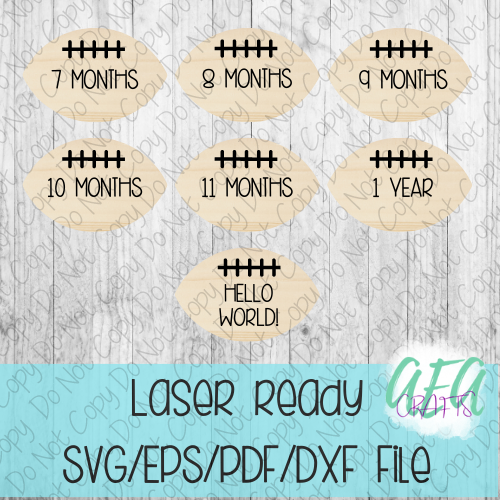 DIGITAL FILE - Laser File - Monthly Milestone Markers - Baby Monthly Markers -Football Outline Milestone Markers - SVG - Glowforge - Month Markers