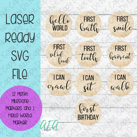 DIGITAL FILE - Laser File - Monthly Milestone Markers - Baby Markers -Simple Milestone Markers - SVG - Glowforge - Month Markers