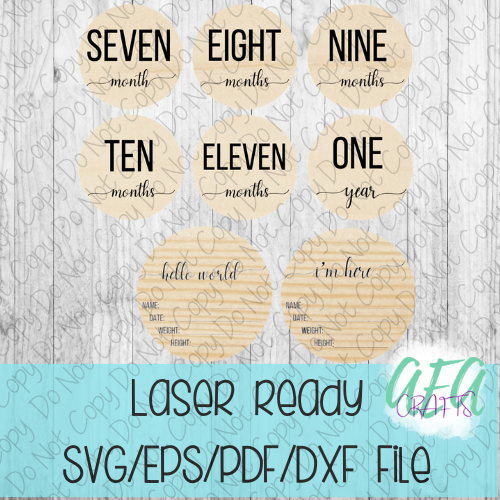 DIGITAL FILE - Laser File - Monthly Milestone Markers - Baby Monthly Markers -Simple Hello World Milestone Markers - SVG - Glowforge - Month Markers
