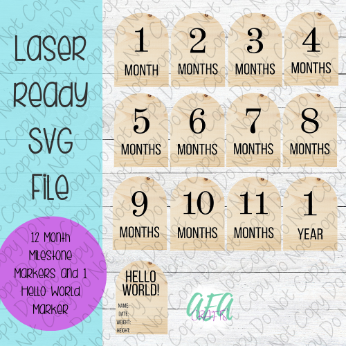 DIGITAL FILE - Laser File - Monthly Milestone Markers - Baby Monthly Markers -Flag Milestone Markers - SVG - Glowforge - Month Markers